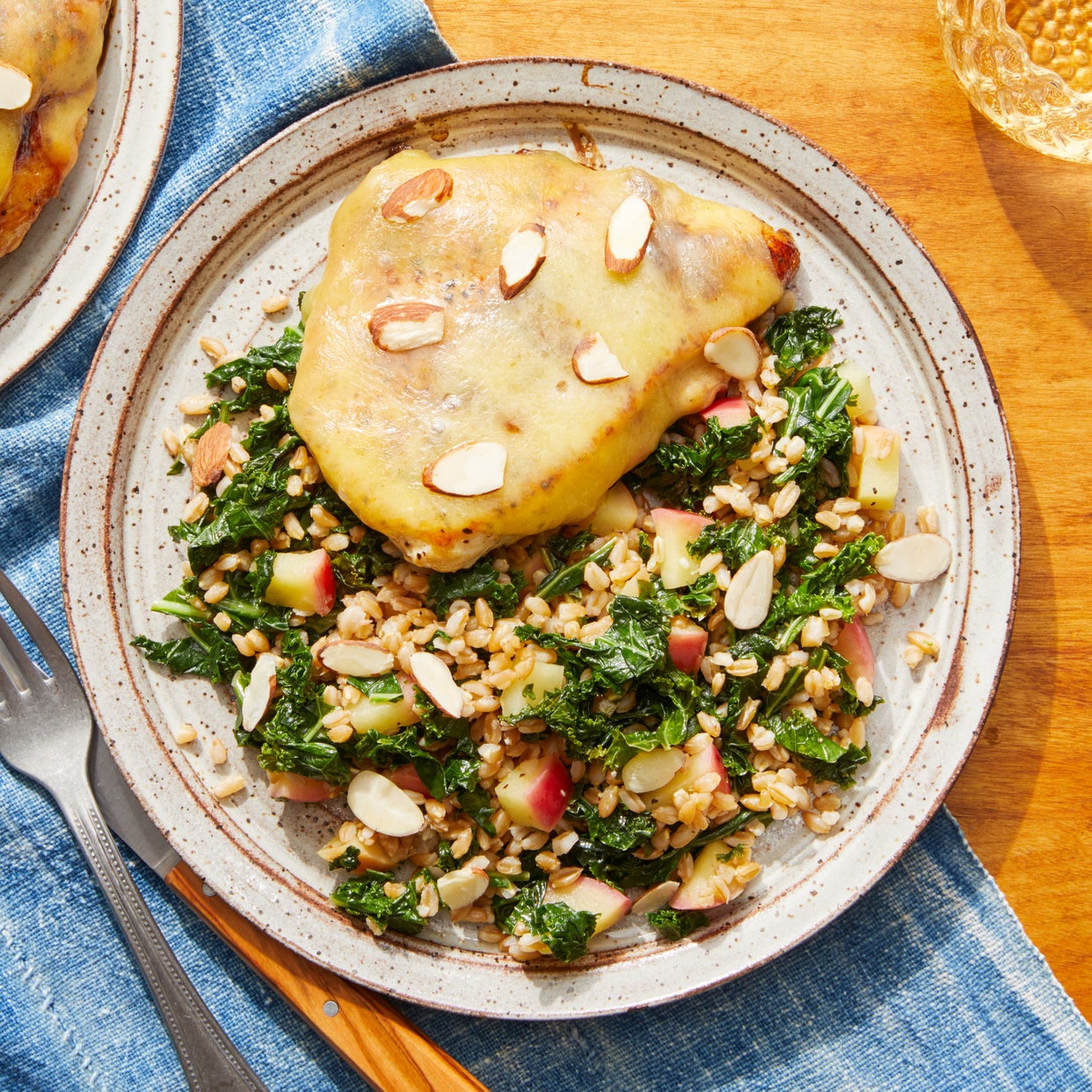Recipe White Cheddar & Cherry Chicken with Kale, Apple, & Farro Salad