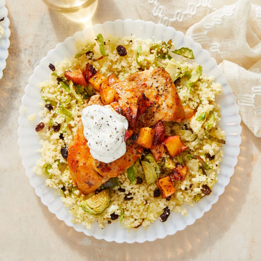 Recipe Seared Chicken & Couscous with Tomato ChutneyGlazed Apple