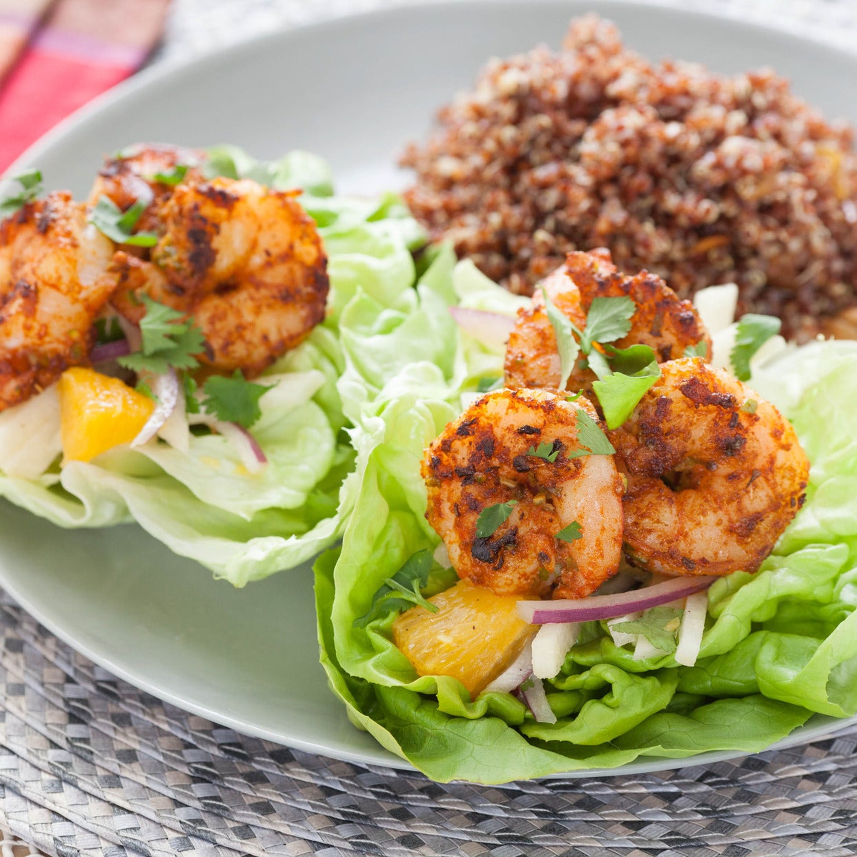 Recipe LatinSpiced Shrimp in Butter Lettuce Cups with Red Quinoa