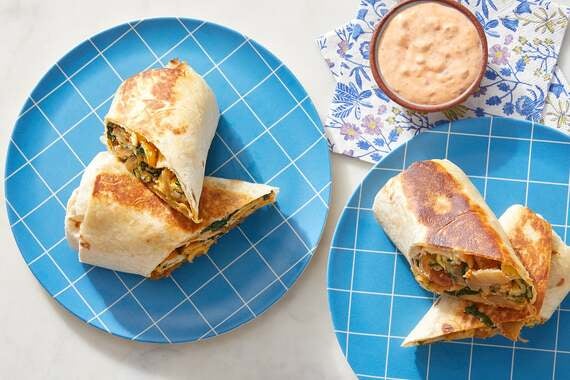 Cheesy Kimchi Breakfast Burritos with Spinach & Spicy Mayo-image