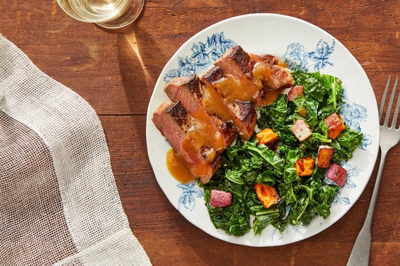 Seared Steak & Soy-Miso Pan Sauce with Sweet Potatoes & Kale-image