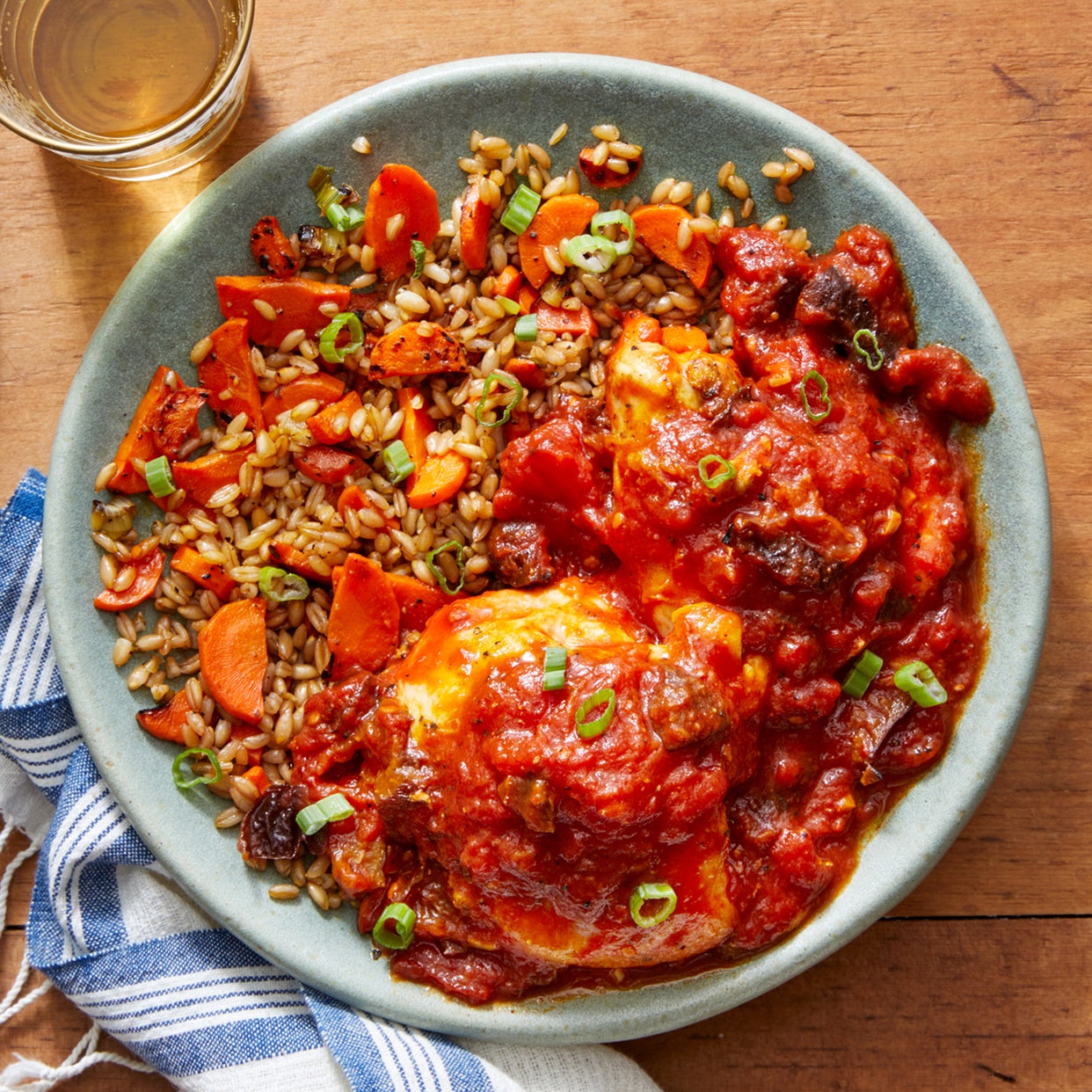 Recipe MoroccanStyle Chicken with Prunes over Farro Blue Apron