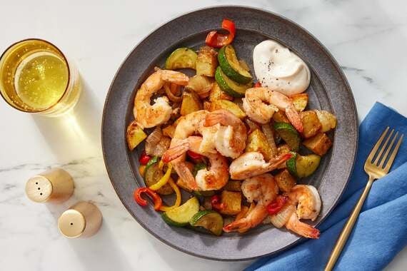 Legendary Garlic Shrimp with Spanish-Style Potatoes, Onion & Peppers-image