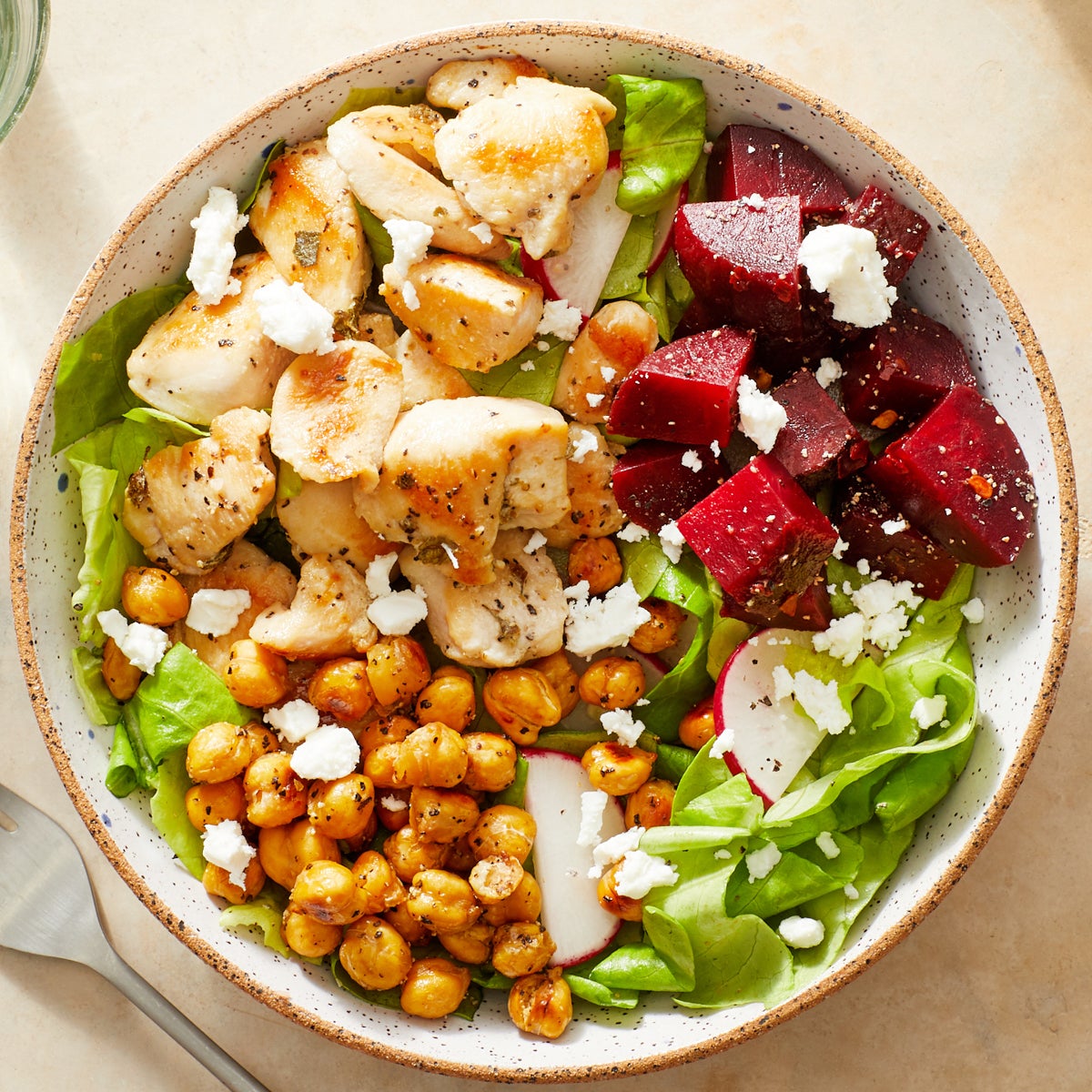 Recipe Mediterranean Chicken Salad with Roasted Chickpeas & Marinated