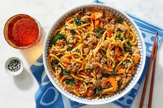 Spicy Pork Lo Mein with Carrots, Spinach & Sesame Seeds-image
