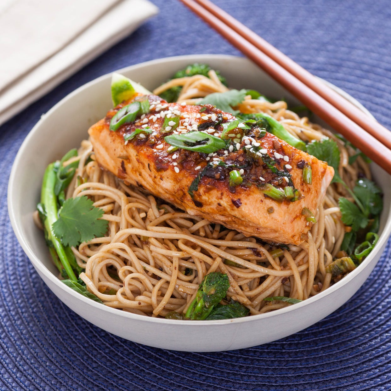 Recipe GingerSoy Glazed Salmon with Broccoli Rabe & Soba Noodles