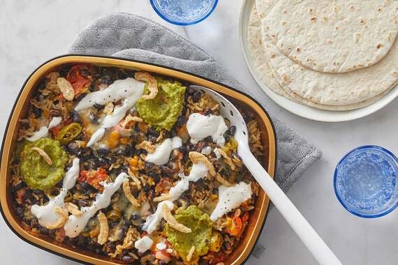 Oven-Baked Cilantro Rice & Bean Tacos with Tomatoes, Jalapeño & Guacamole-image