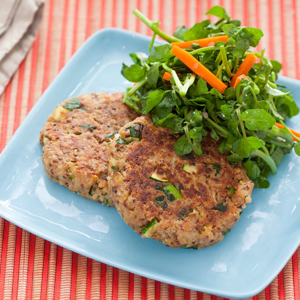 Recipe Chickpea, Quinoa, and Vegetable Cakes with Watercress Salad