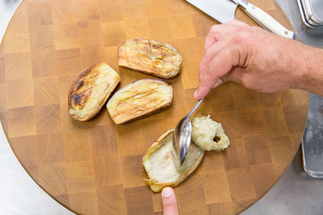 Recipe PanSeared Chicken Thighs with Roasted Baby Zebra Eggplants