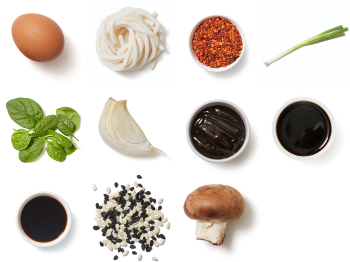 Recipe Chili Crisp Udon Noodles with Mushrooms, Spinach & SoftBoiled