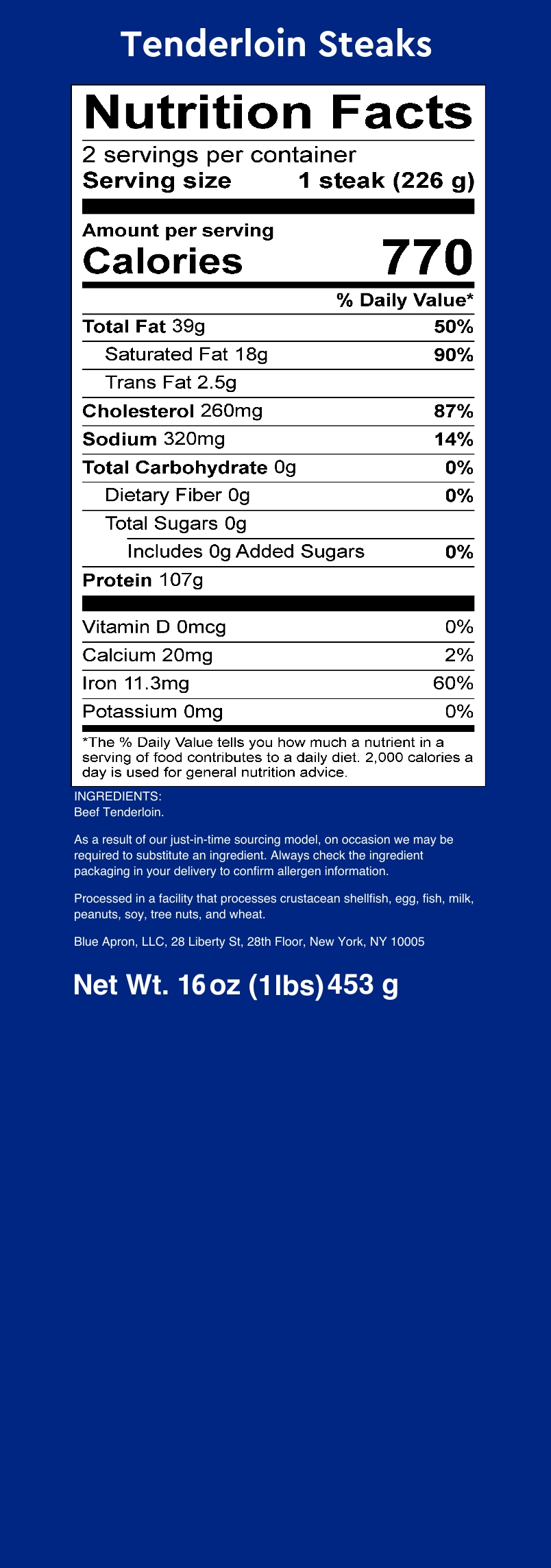 Recipe Tenderloin Steaks A La Carte Proteins (photo as cooked) Blue
