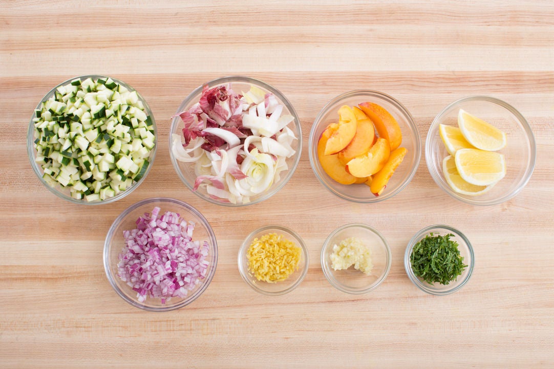 Recipe Zucchini Fritters with Endive, Nectarine & Parmesan Salad Blue Apron