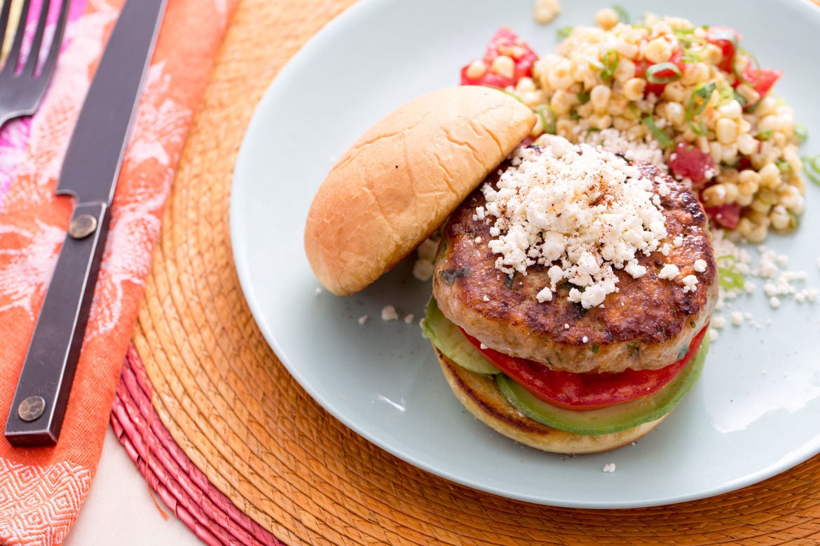 Recipe MexicanStyle Turkey Burger with Warm CornTomato Salad Blue Apron