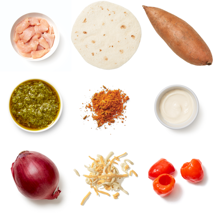 Recipe Chicken Shawarma Quesadillas with Sweet Potato Wedges