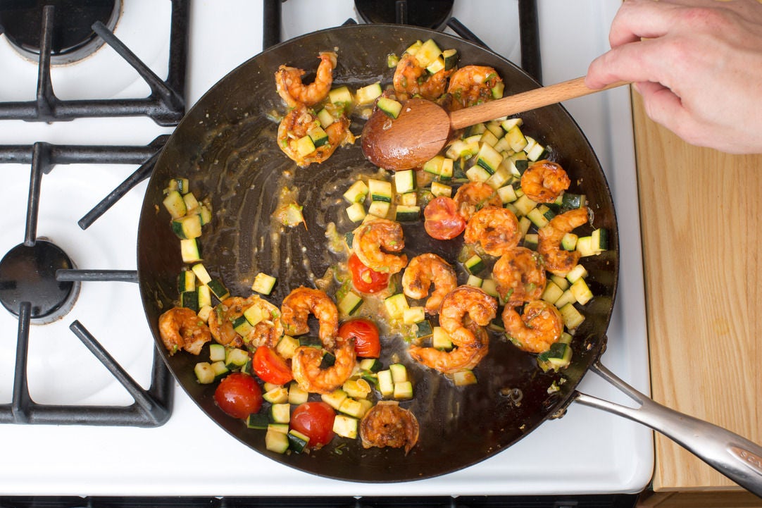 Recipe SouthernStyle Shrimp & Grits with Corn, Zucchini & Cherry
