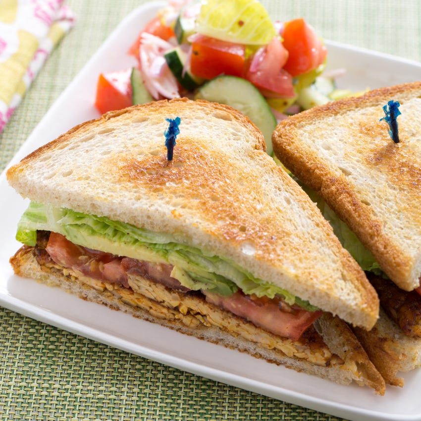 Recipe Smoked Tempeh "B.L.T." Sandwiches with Tomato & Cucumber Salad
