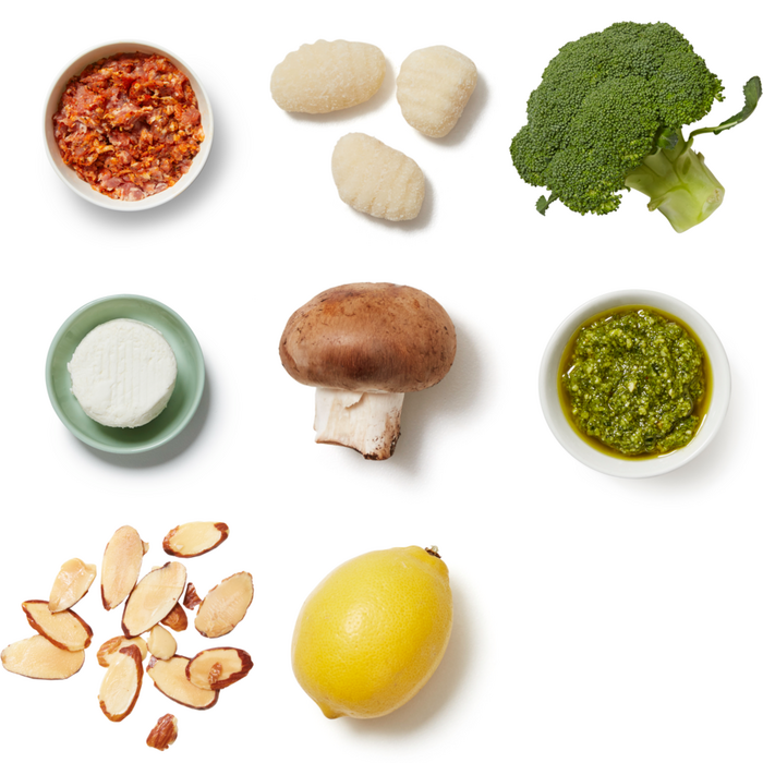 Recipe OnePan Pesto & Goat Cheese Gnocchi with Broccoli, Mushrooms