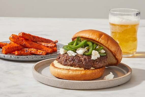Goat Cheese Burgers with Marinated Jalapeño & Roasted Carrots-image