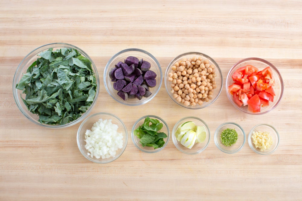 Recipe Vadouvan Chickpea & Collard Green Stew with Purple Potatoes & Red Quinoa Blue Apron
