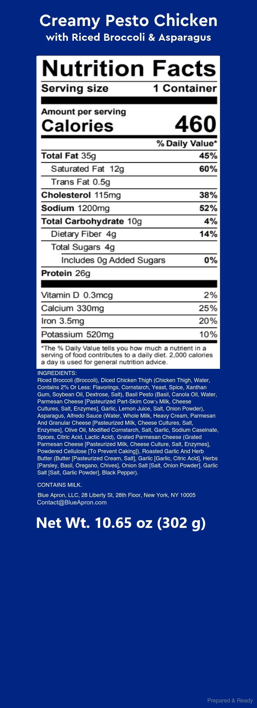 Recipe Creamy Pesto Chicken with Riced Broccoli & Asparagus Blue Apron