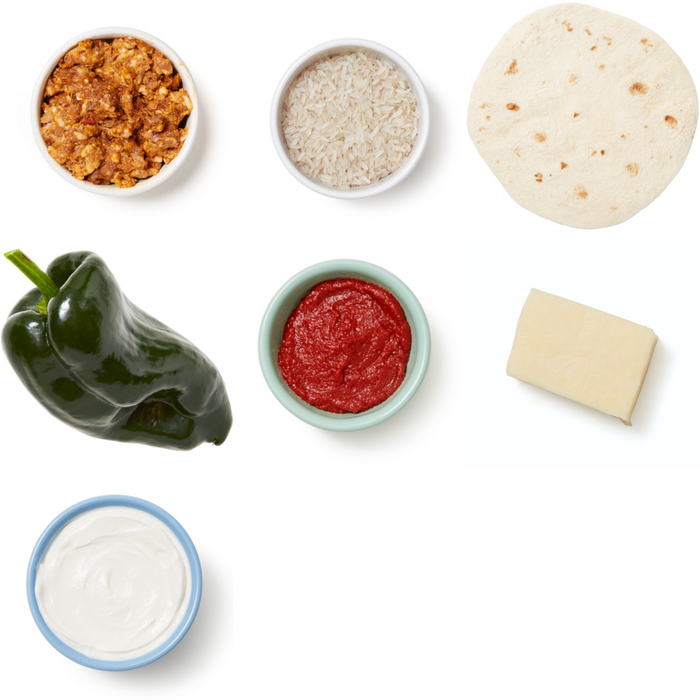 Recipe Cheesy Pork Chorizo Enchiladas with Poblano Pepper & Rice