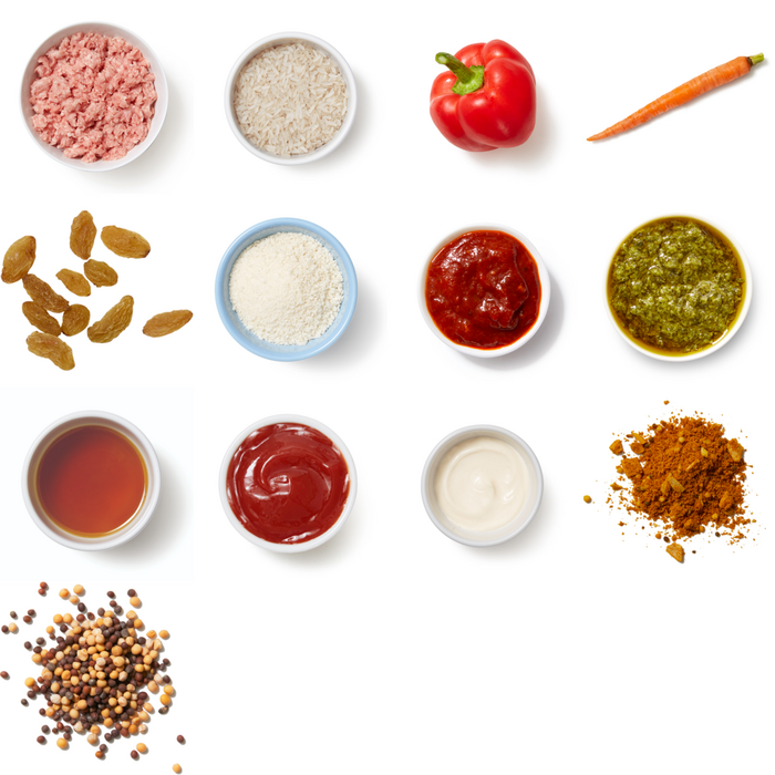 Recipe Tomato Achaar Pork Meatloaf with Mustard Seed Rice, Vegetables