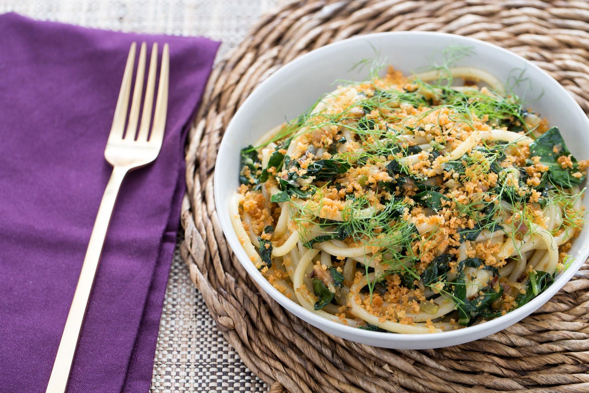 Recipe Caramelized Fennel & Kale Bucatini with Pecorino, Toasted
