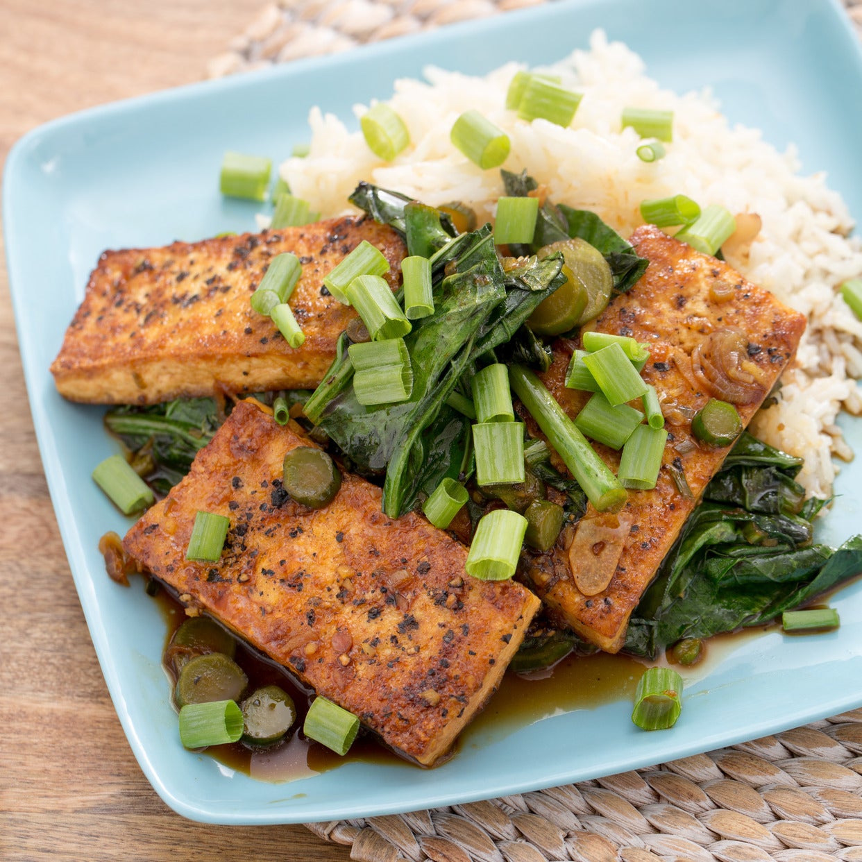 Recipe Black PepperCrusted Tofu with Garlic Rice & Chinese Broccoli Blue Apron