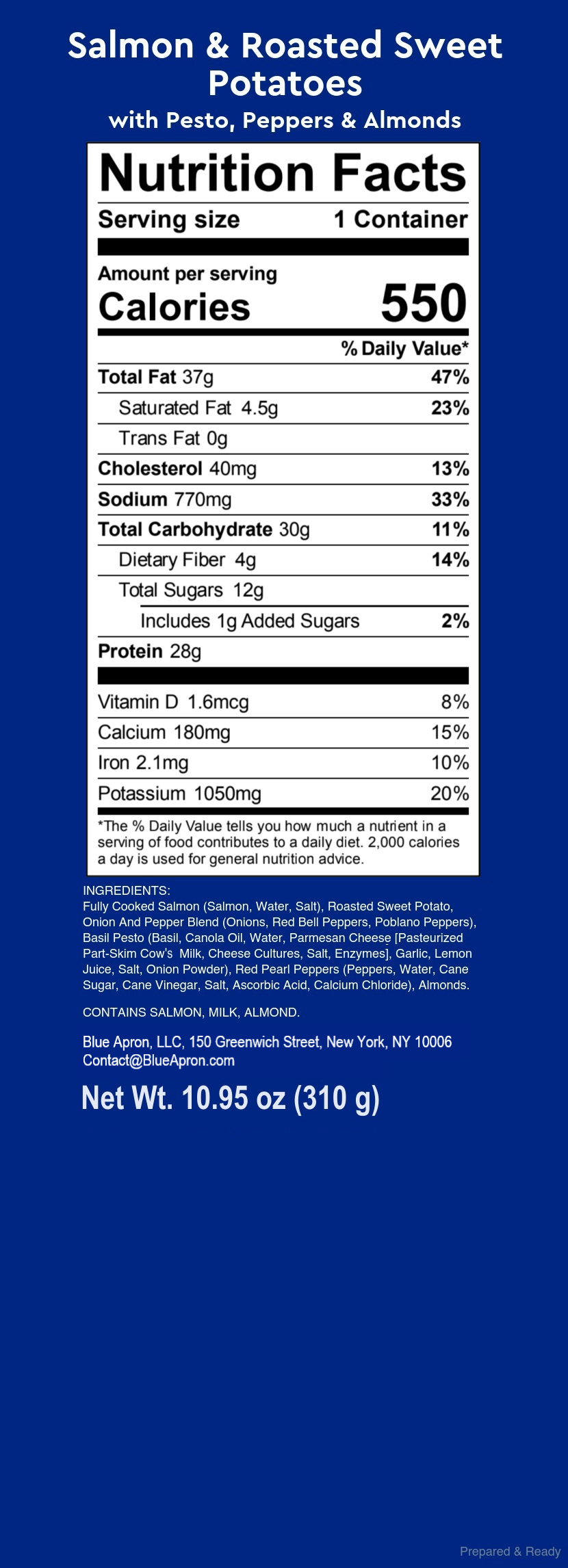 Recipe Salmon & Roasted Sweet Potatoes with Pesto, Peppers & Almonds