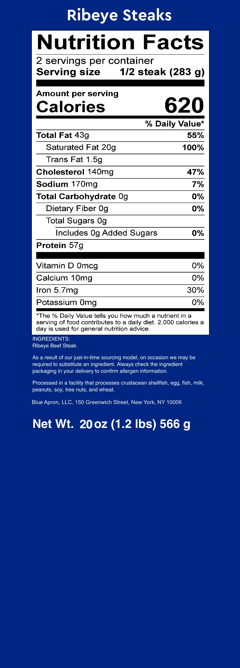 Recipe Ribeye Steak A La Carte Proteins (photo as cooked) Blue Apron