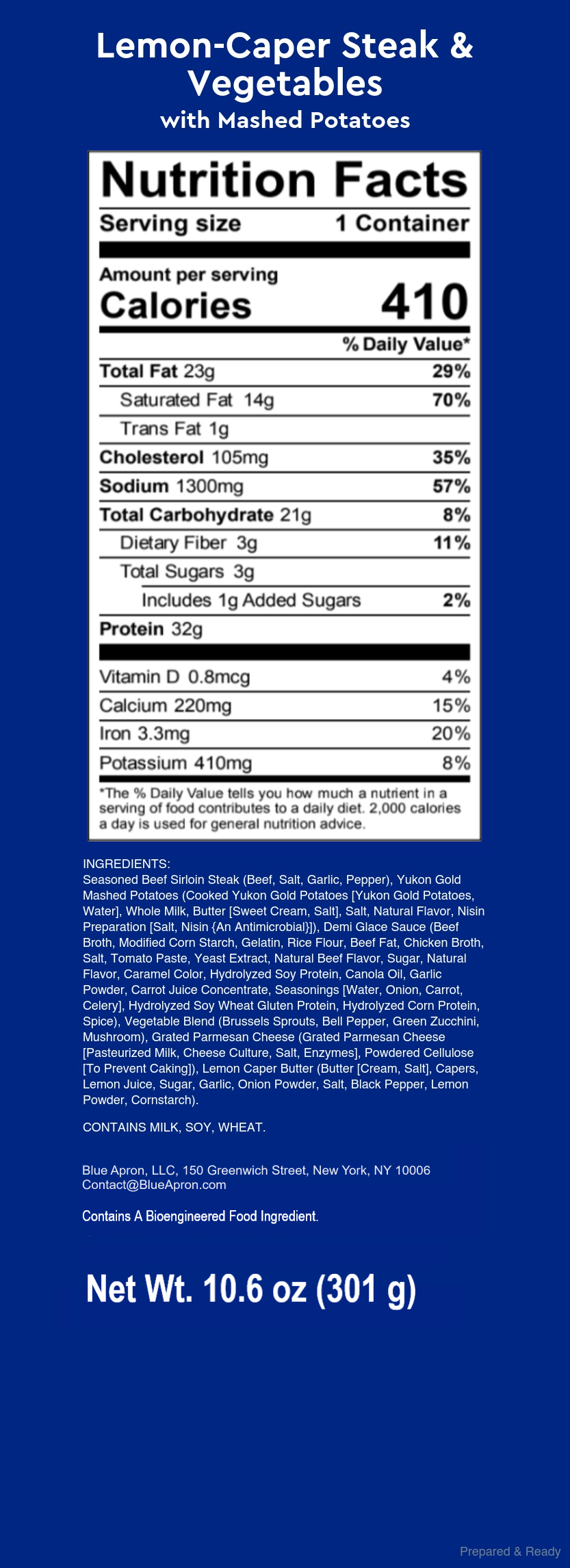 Recipe LemonCaper Steak & Vegetables with Mashed Potatoes Blue Apron