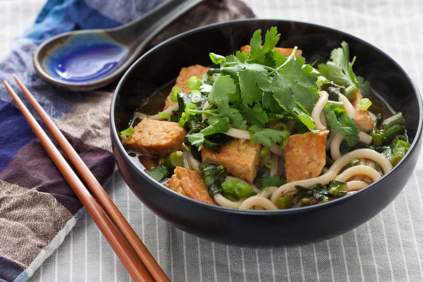 Recipe Udon Noodle Soup with Chinese Broccoli & Seared Tempeh Blue Apron