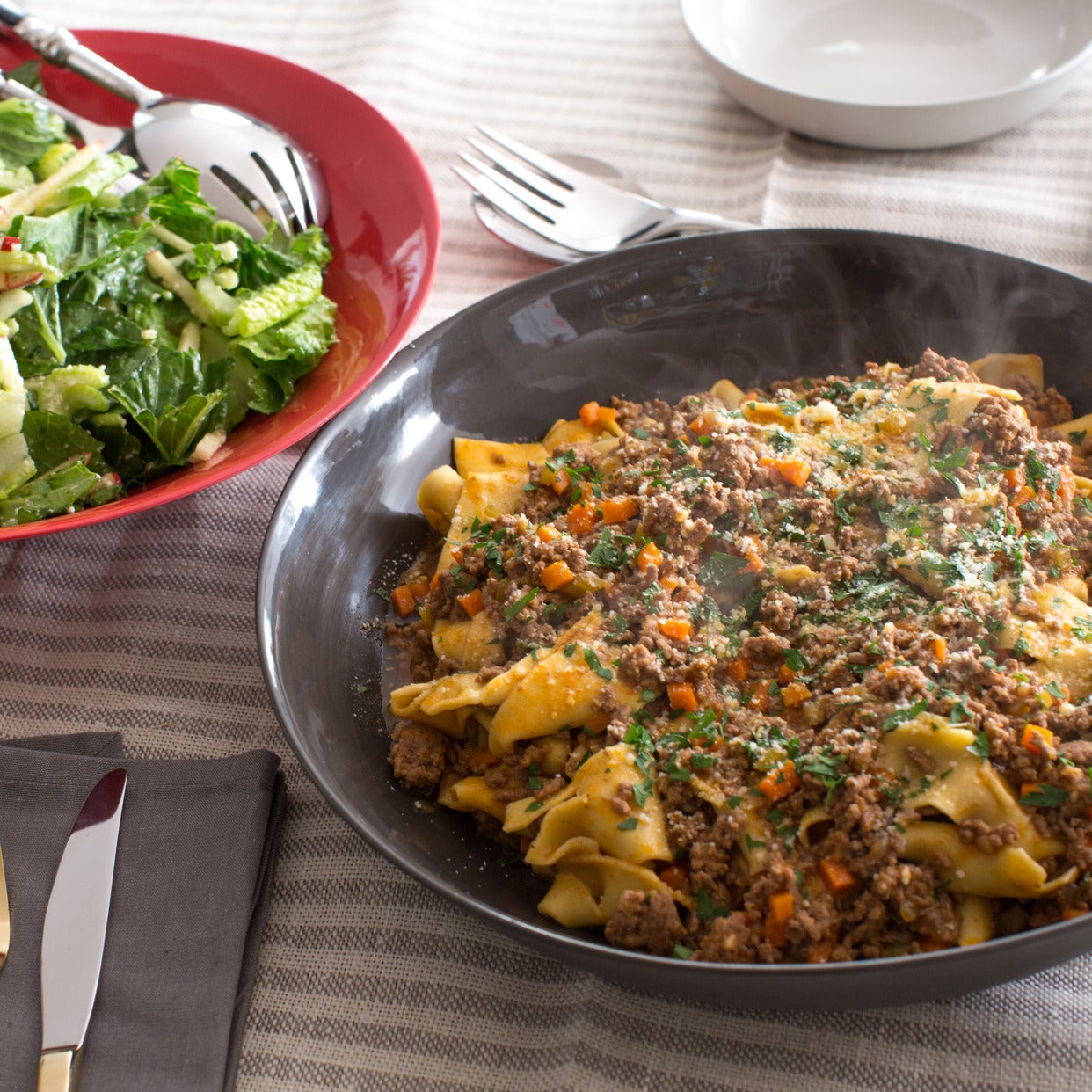 Recipe Fresh Pappardelle Bolognese with Romaine & Apple Salad Blue Apron