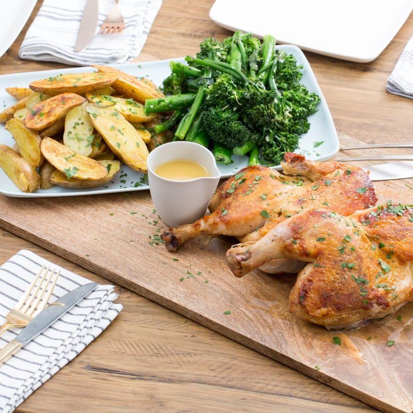 Recipe Chicken under a “Brick” with Rosemary Roasted Potatoes & Broccolini Blue Apron