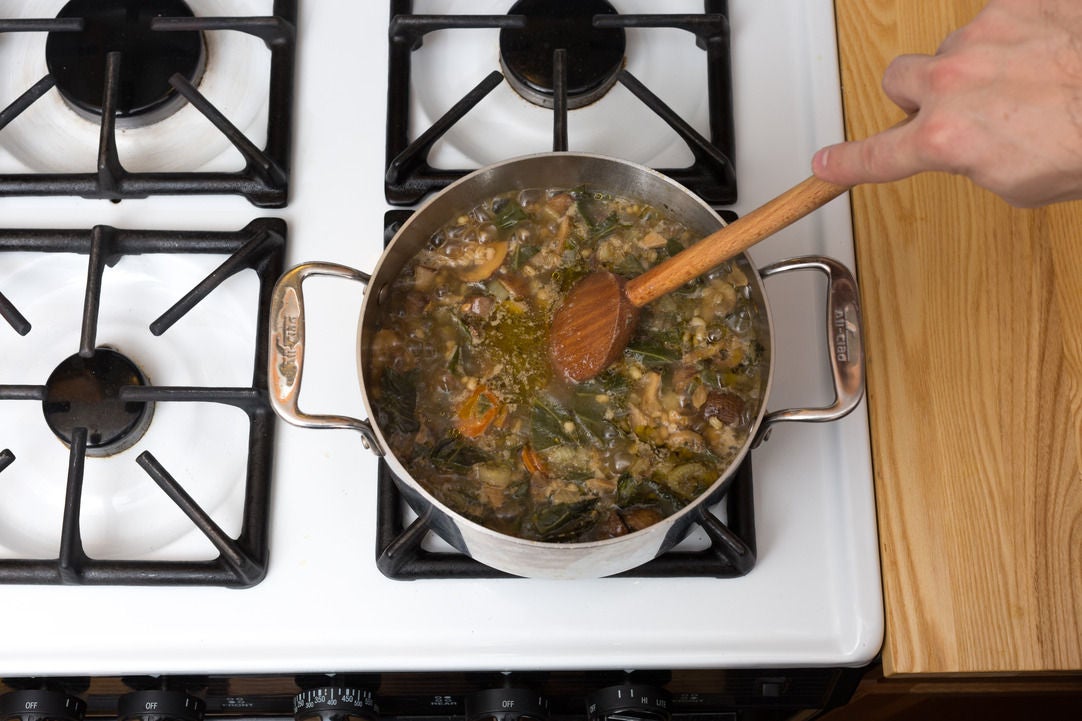 Recipe Cremini & Porcini MushroomBarley Soup with Collard Greens