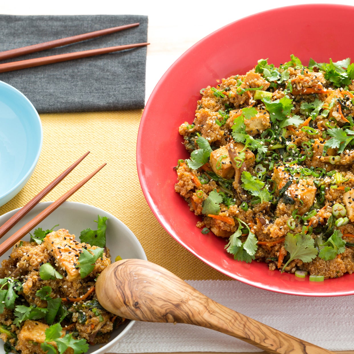 Recipe Quinoa & Tofu “Fried Rice” with Chinese Broccoli & Crispy