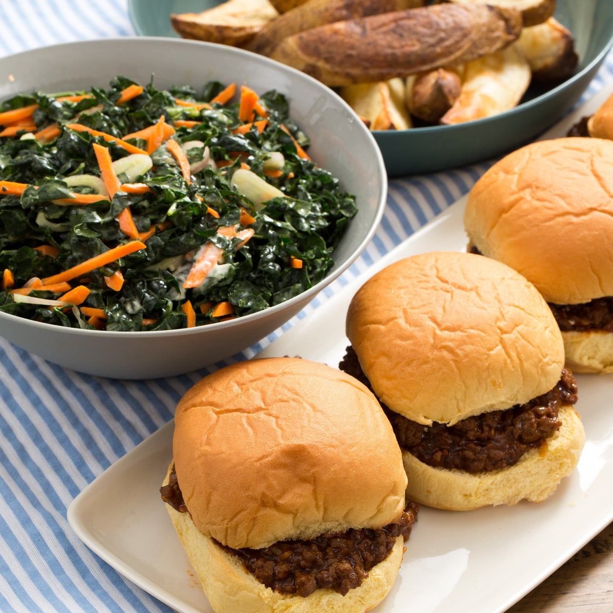 Recipe Sloppy Joes & Roasted Steak Fries with Creamy Kale & Carrot