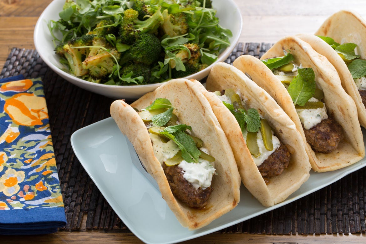 Recipe Lamb & Beef Gyros with Roasted Broccoli Salad & CucumberYogurt
