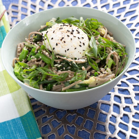Recipe Shiro Miso Soba Noodles with Poached Eggs, Yu Choy & Turnips