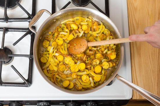 Cook the potatoes & aromatics: