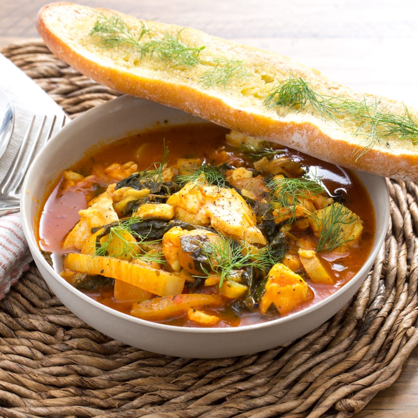 Recipe BouillabaisseStyle Fish Stew with Fennel, Potatoes & Castelvetrano Olives Blue Apron