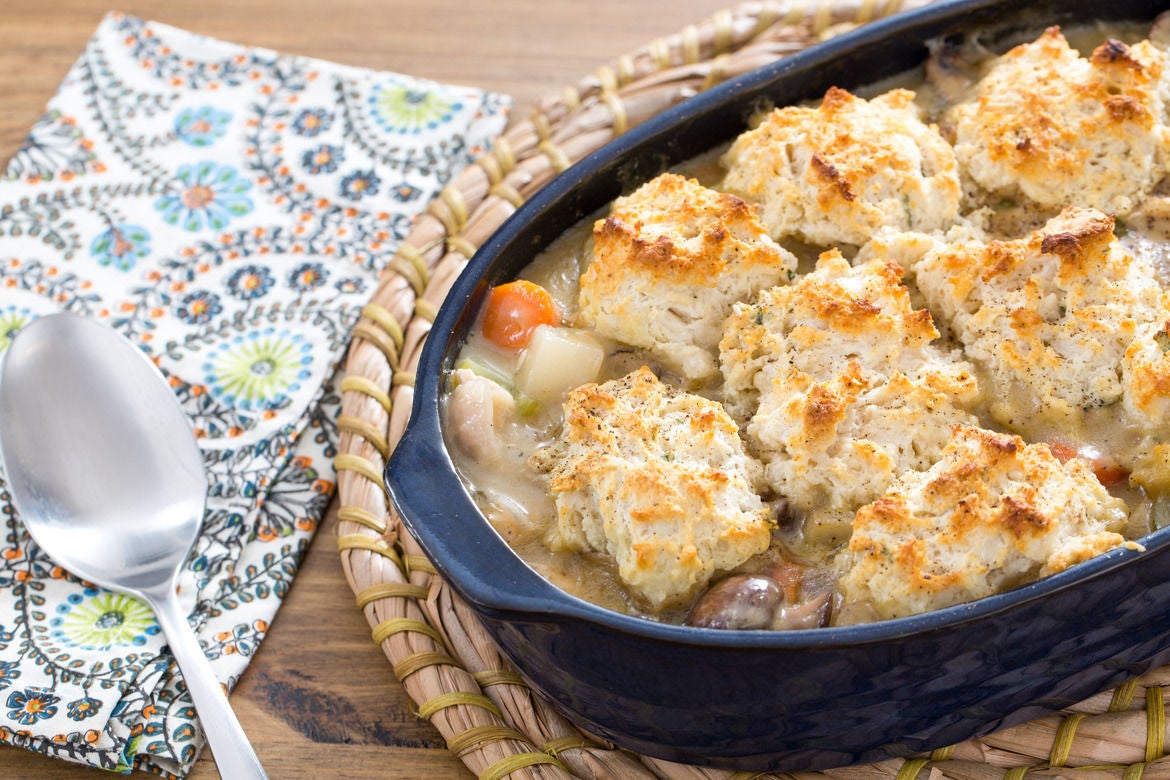 Chicken & Sage Biscuit Pot Pie with Cremini Mushrooms & Purple Top Turnip