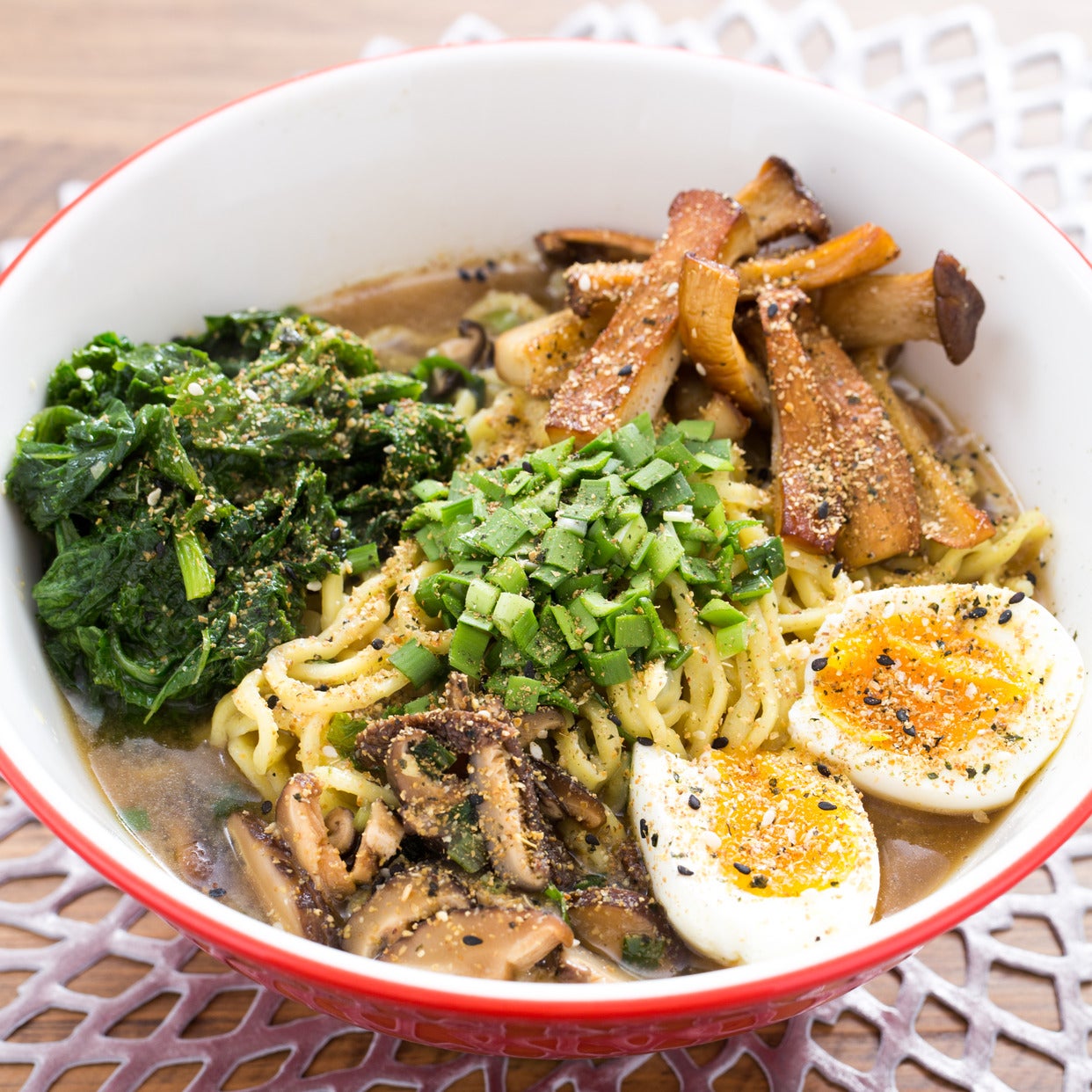Recipe Winter Mushroom Ramen with Mustard Greens & SoftBoiled Eggs