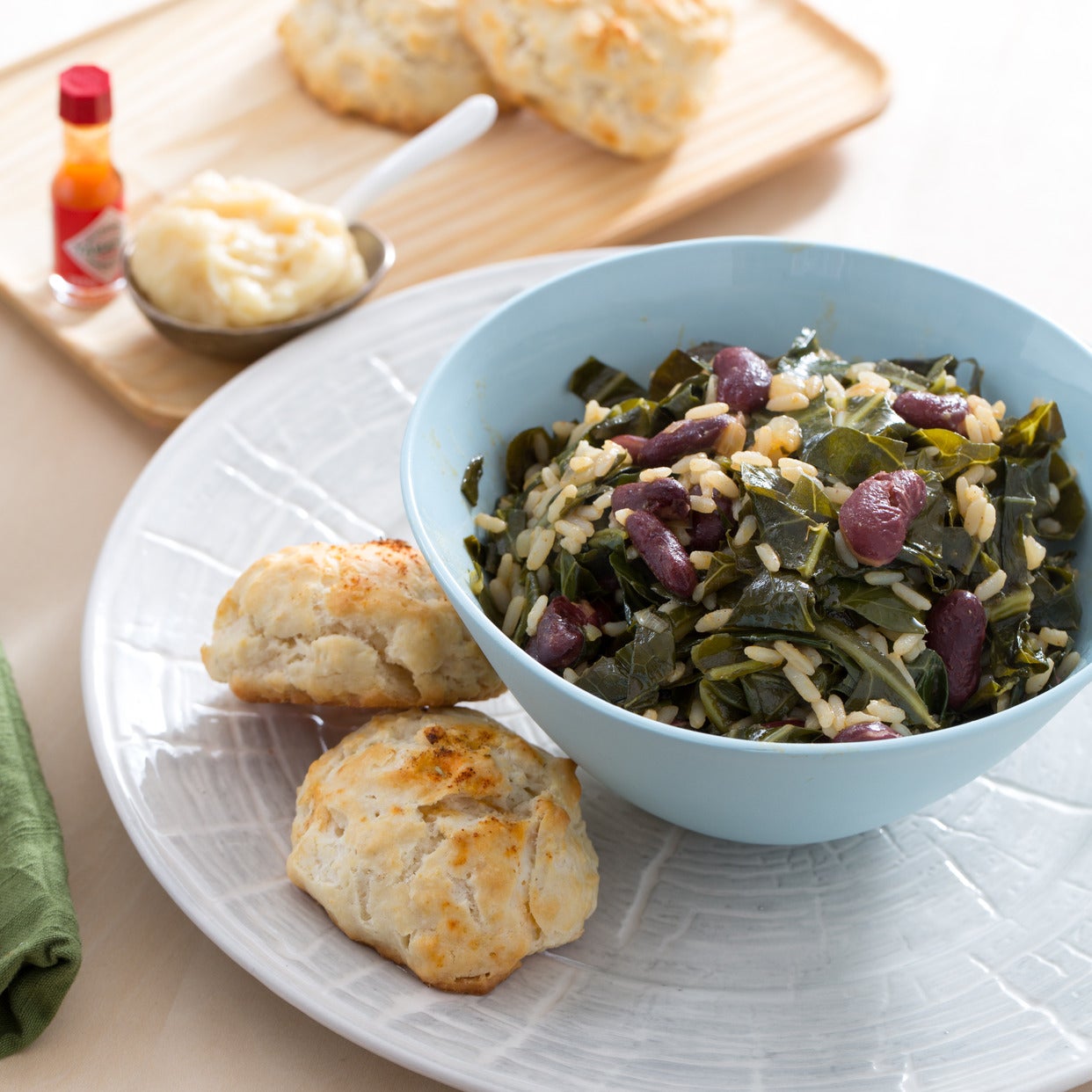 Recipe Red Bean & Collard Green Dirty Rice with Buttermilk Biscuits