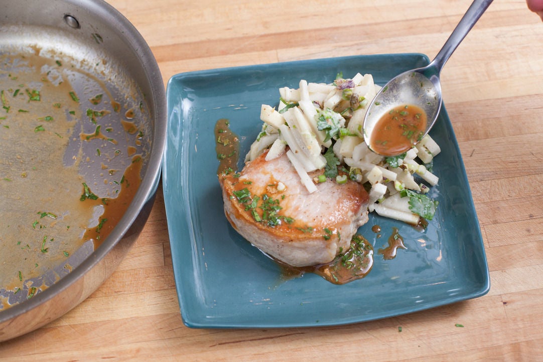 Recipe CenterCut Pork Chops with Pan Sauce & AppleKohlrabi Slaw